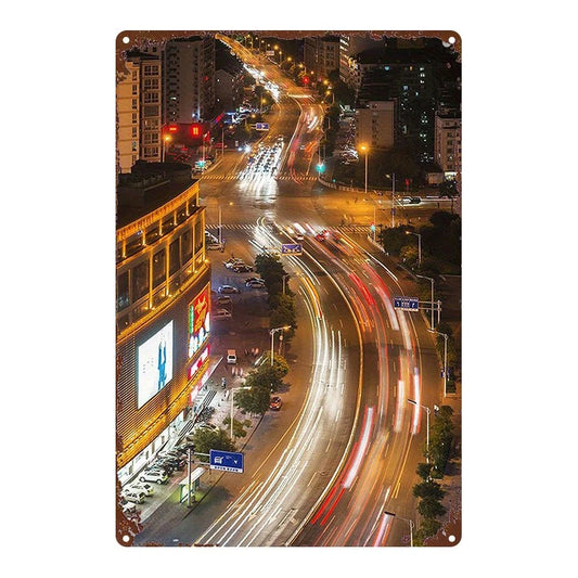 City Nightscape Light Trails Funny Aluminum Sign — product artwork
