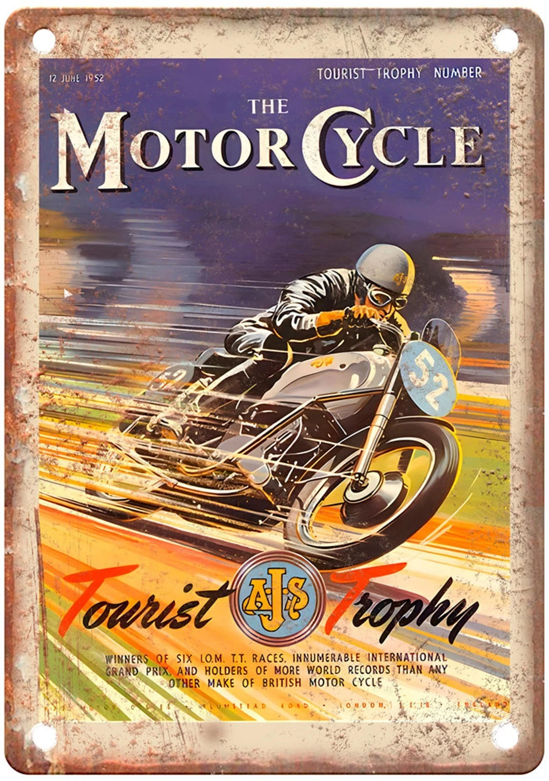 Vintage Motorcycle 1952 Poster Funny Retro Aluminum Sign — product artwork