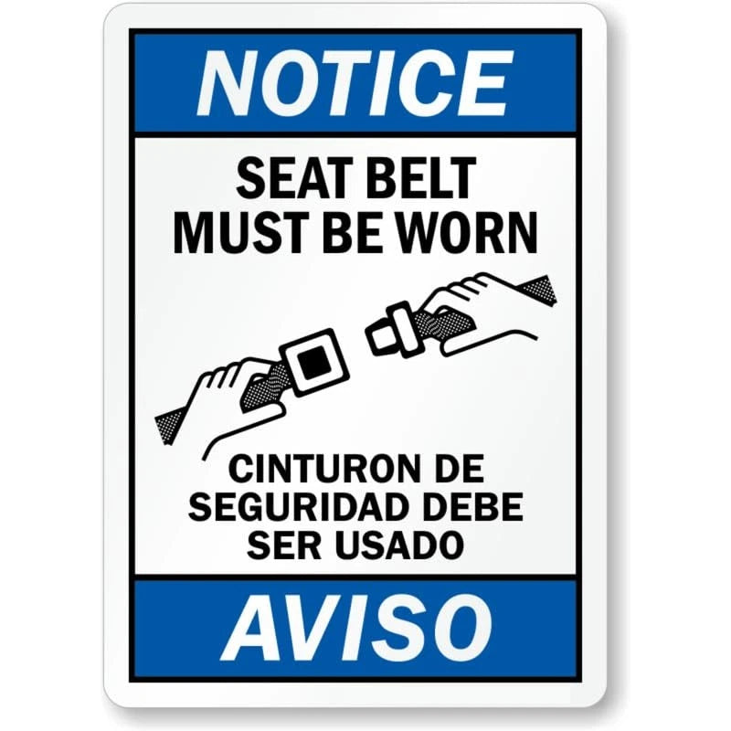 Seat Belt Bilingual Safety Warning Aluminum Sign — product artwork