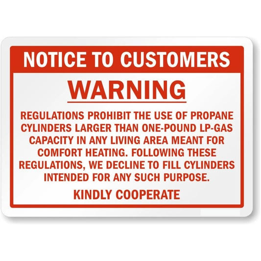 Regulations Prohibit the Use of Propane Cylinders Aluminum Sign — product artwork
