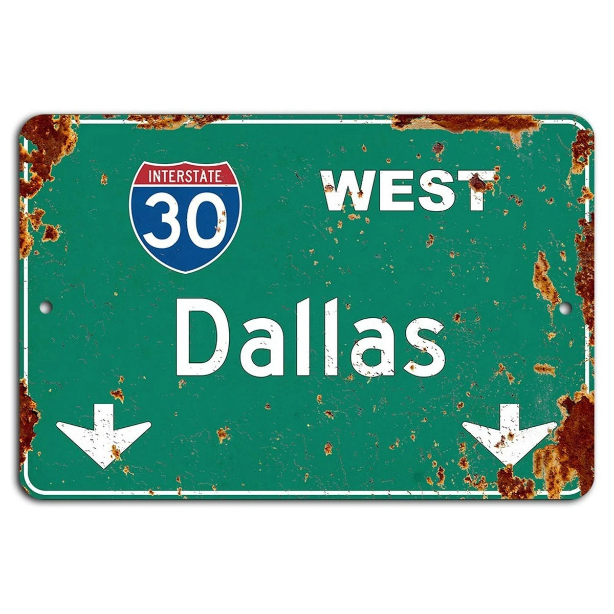 Rustic Dallas Highway Vintage Interstate 30 Aluminum Sign — product artwork
