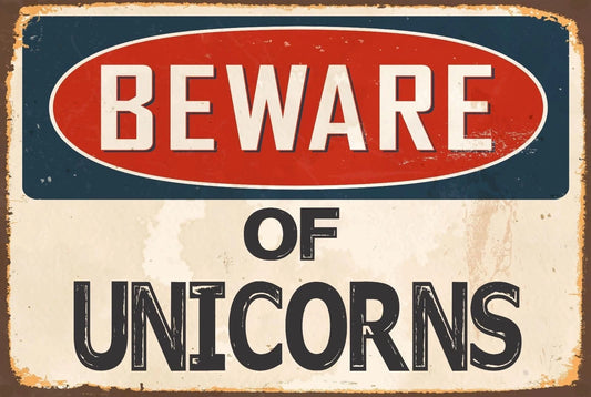 Novelty Beware of Unicorns Funny Vintage Aluminum Sign — product artwork