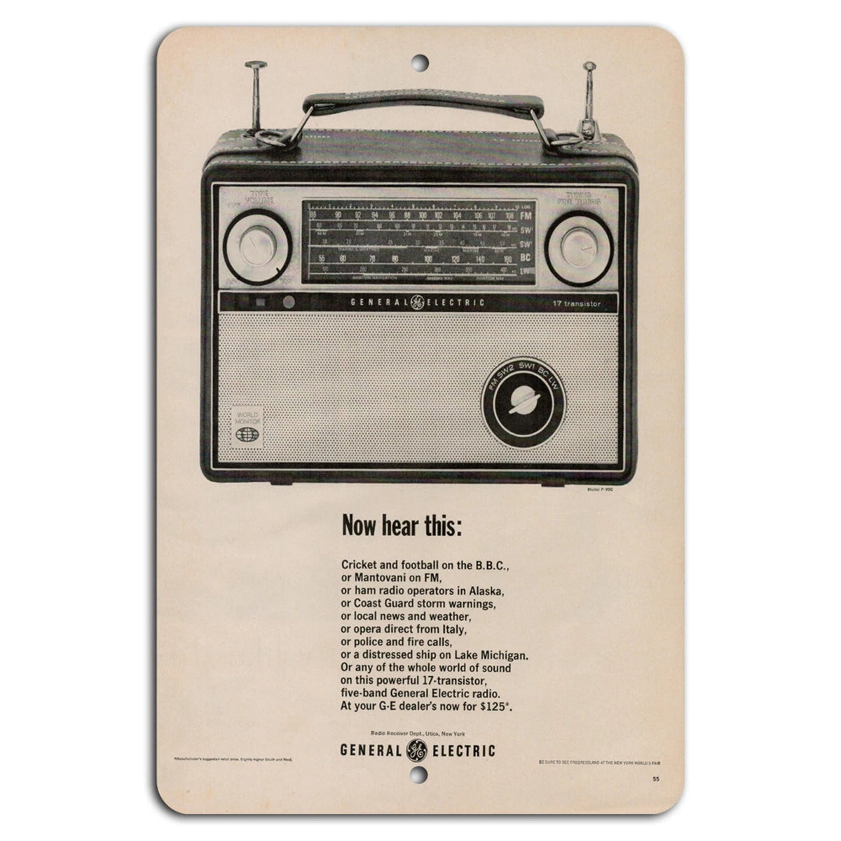 Vintage GE Radio Industrial Americana Aluminum Sign — product artwork