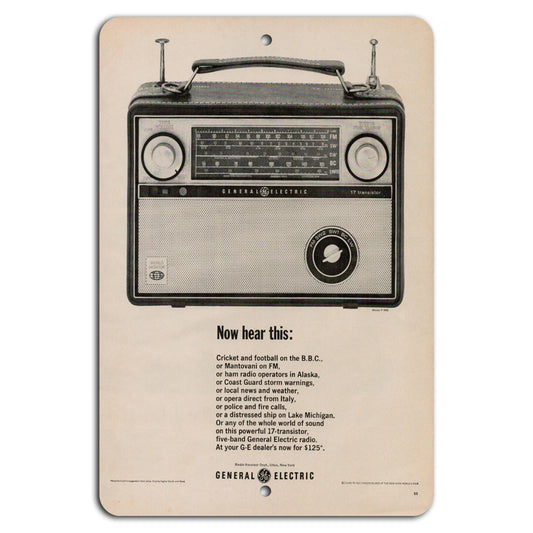 Vintage GE Radio Industrial Americana Aluminum Sign — product artwork