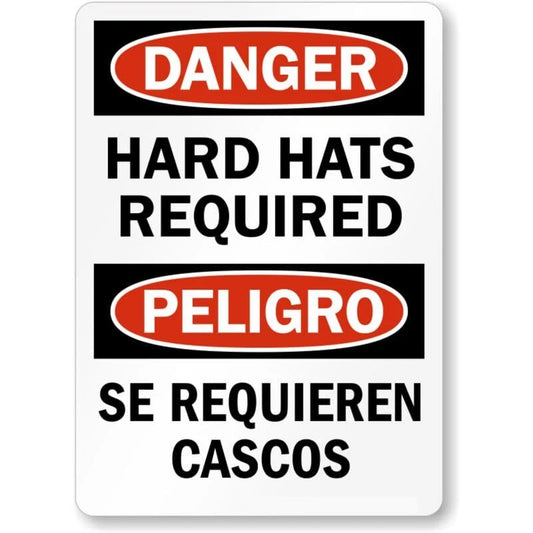 Danger Hard Hats Required Bilingual Aluminum Sign — product artwork