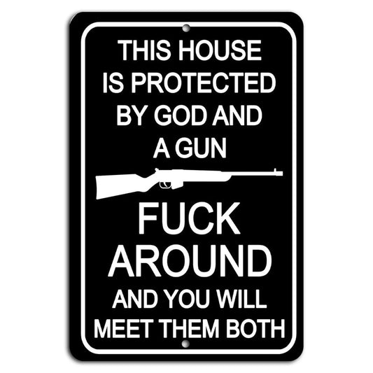 Home Security Rustic Funny Warning Aluminum Sign — product artwork