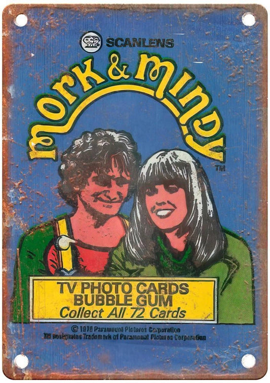 Mork and Mindy TV Photo Cards Bubble Gum Vintage Aluminum Sign — product artwork