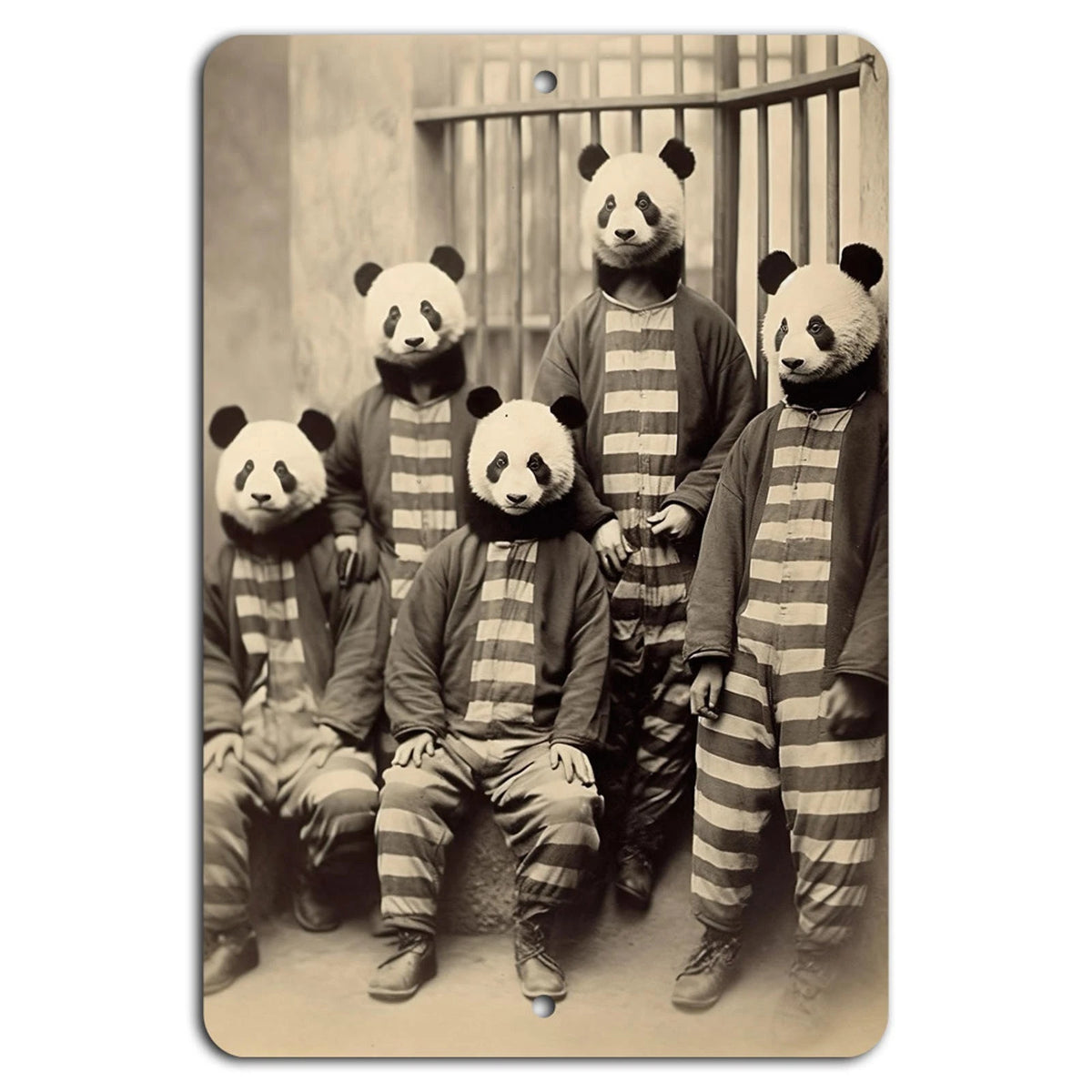 Vintage Whimsy Pandas Aluminum Sign — product artwork