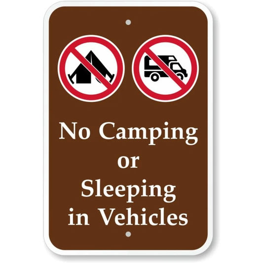 No Camping or Sleeping in Vehicles Aluminum Sign — product artwork