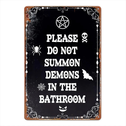 Demon Warning Bathroom Funny Aluminum Sign — product artwork