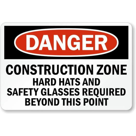 Hard Hats Glasses Required Aluminum Sign — product artwork