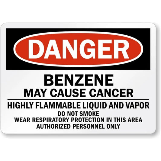 Benzene May Cause Cancer Danger Aluminum Sign — product artwork
