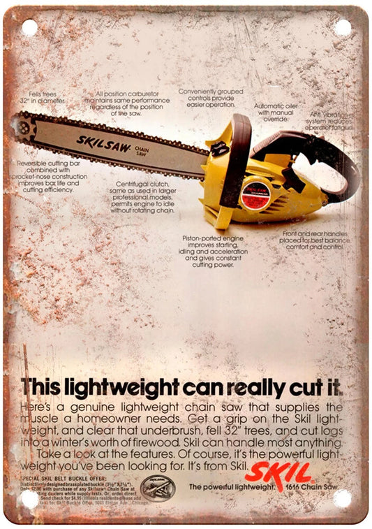 Skil Chain Saw Vintage 1976 Tool Ad Aluminum Sign — product artwork