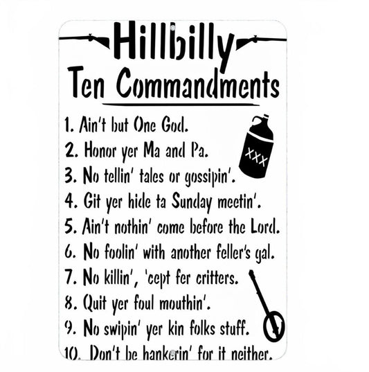 Hillbilly Ten Commandments Garage Aluminum Sign — product artwork