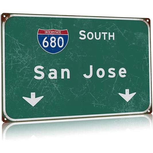 Vintage Tin San Jose Intercontinental Highway Aluminum Sign — product artwork
