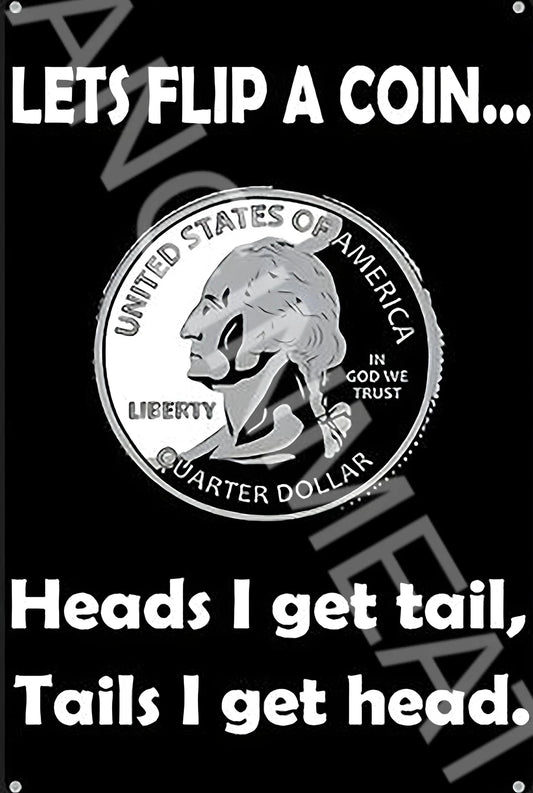 Funny Lets Flip a Coin Aluminum Sign — product artwork