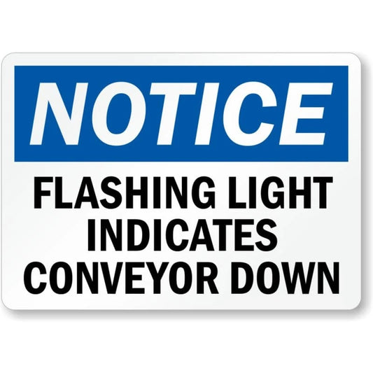Flashing Light Conveyor Down Aluminum Sign — product artwork