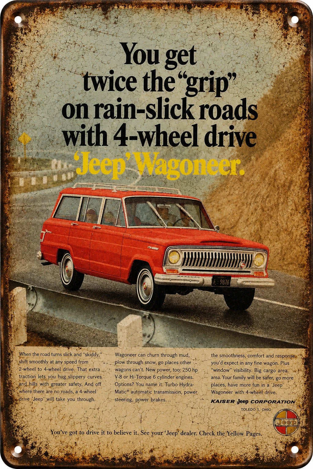 Vintage Jeep Wagoneer Ad Aluminum Sign — product artwork