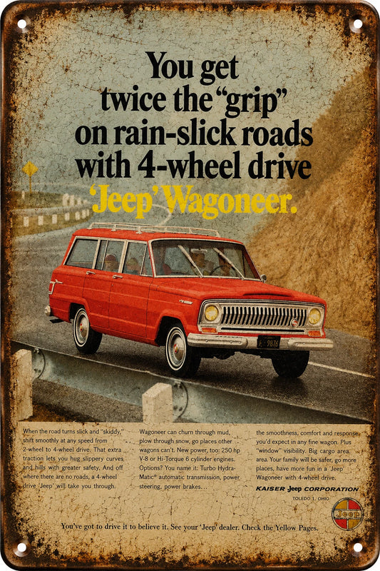 Vintage Jeep Wagoneer Ad Aluminum Sign — product artwork