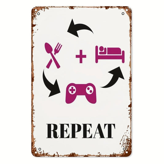 Vintage Eat Sleep Game Repeat Funny Aluminum Sign — product artwork