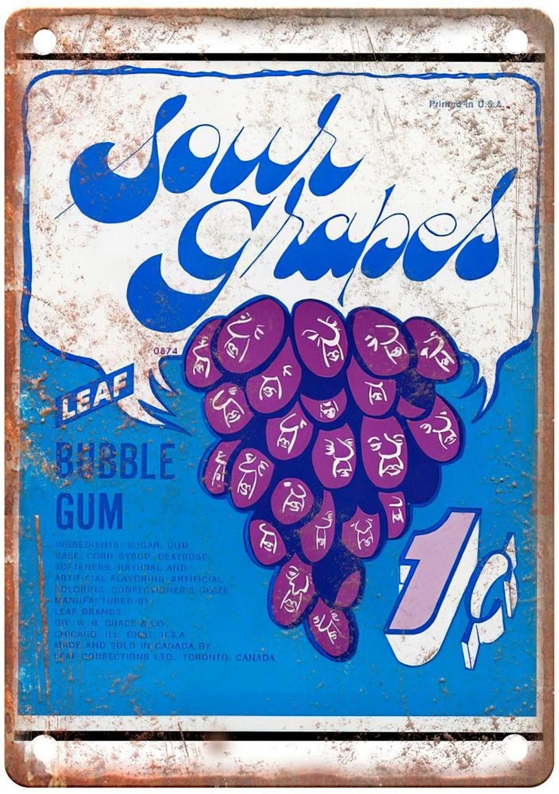 Leaf Sour Grapes Bubble Gum Wrapper Aluminum Sign — product artwork