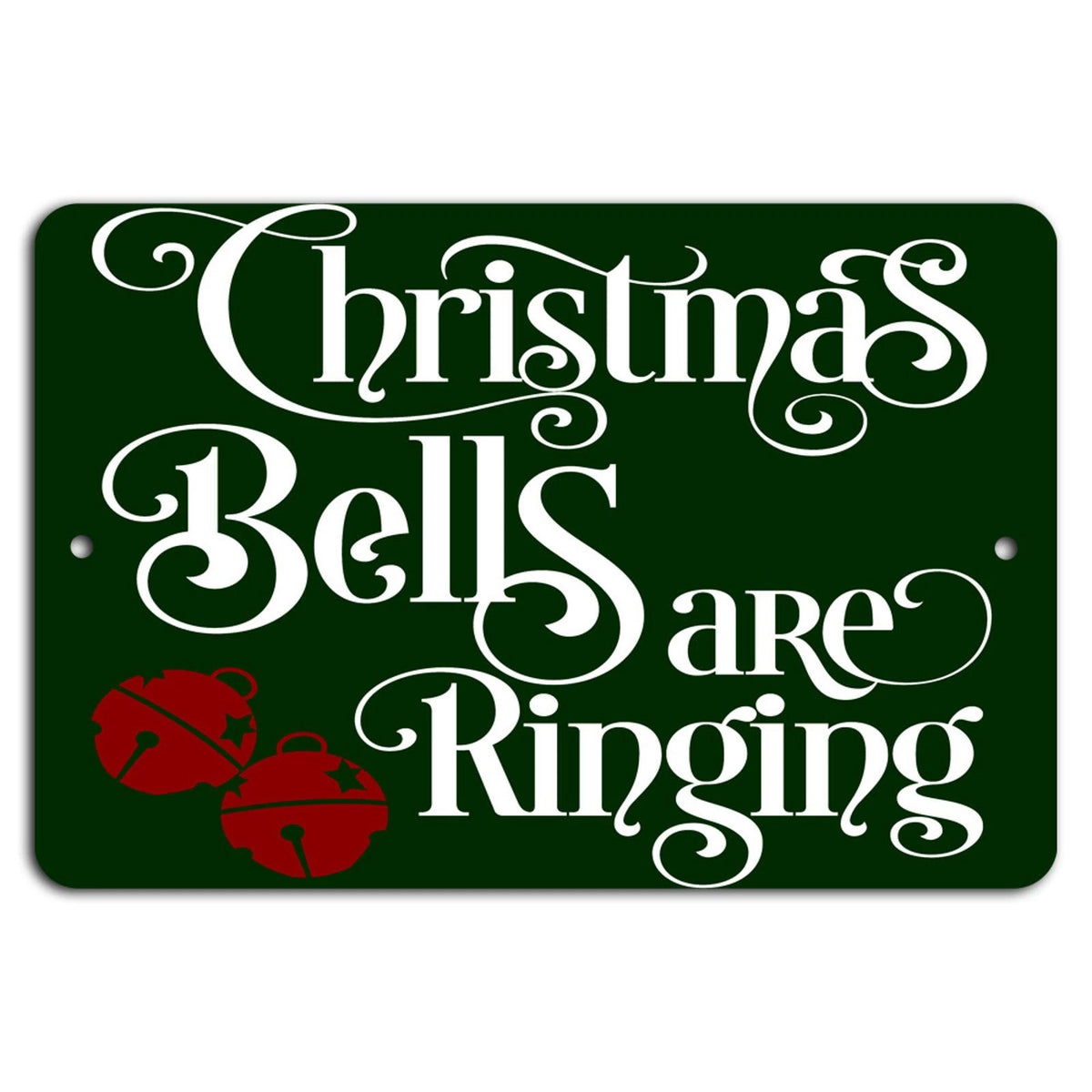 Christmas Cheer Rustic Green Bells Holiday Aluminum Sign — product artwork