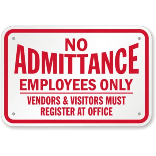 Employees Only Vendors and Visitors Register at Office Sign — product artwork