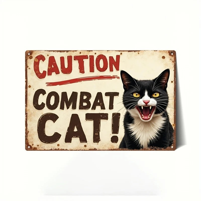 Combat Cat Vintage Funny Tabby Face Aluminum Sign — product artwork