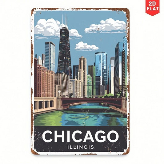 Chicago Skyline Vintage Retro Aluminum Sign — product artwork