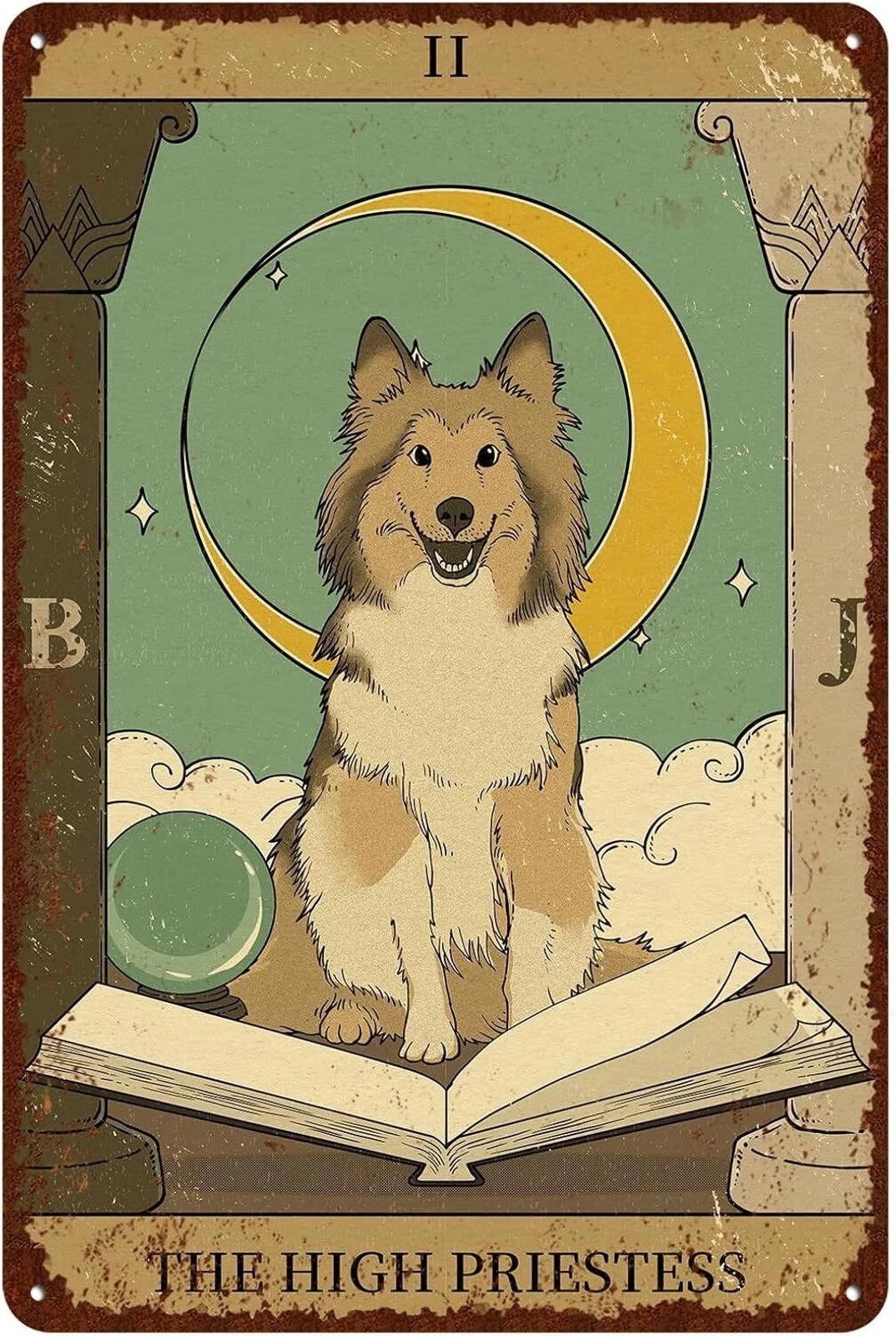 Dog Tarot High Priestess Funny Aluminum Sign — product artwork