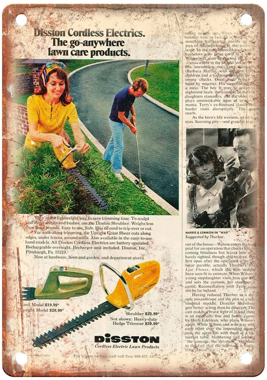 Vintage 1972 Disston Electric Lawn Aluminum Sign — product artwork