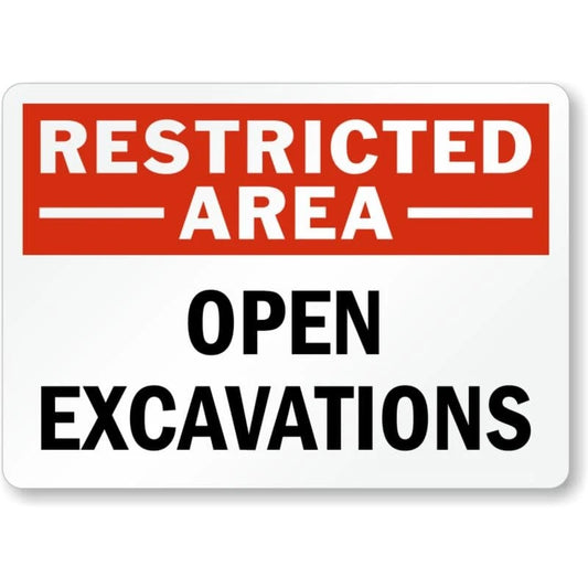 Open Excavations Restricted Area Aluminum Sign — product artwork
