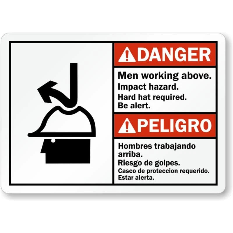 Work Bilingual Men Working Safety Aluminum Sign — product artwork