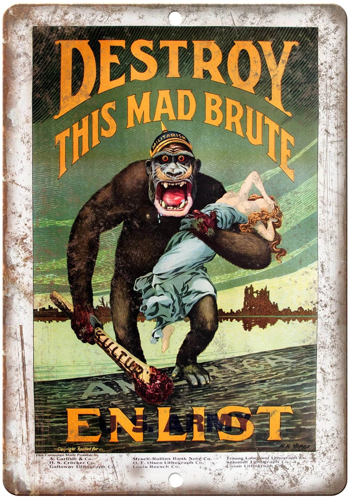 Army US Army Enlistment Destroy the Brute Funny Aluminum Sign — product artwork