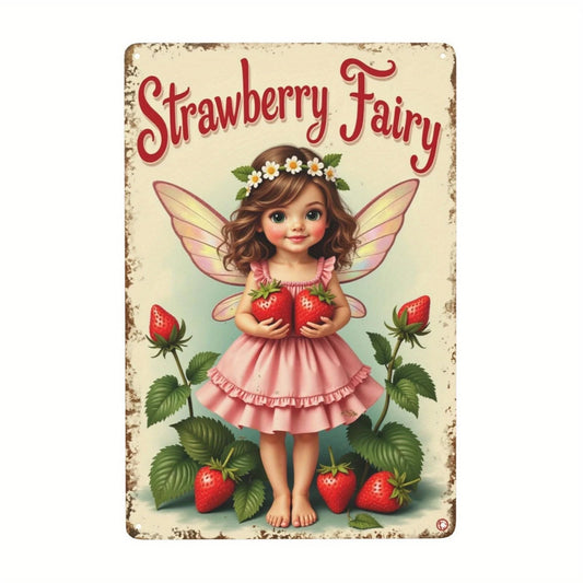 Vintage Tin Strawberry Fairy Cartoon Funny Aluminum Sign — product artwork