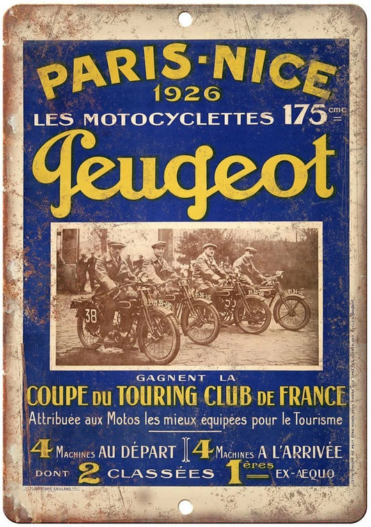 Peugeot Motorcycle Vintage Paris France Aluminum Sign — product artwork