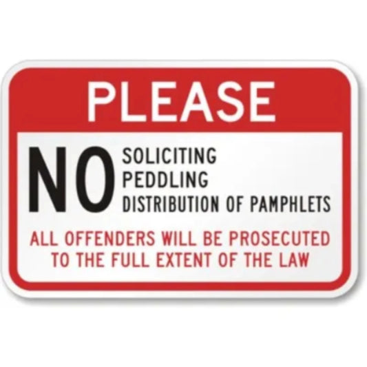 No Soliciting Peddling or Pamphlet Distribution Sign — product artwork