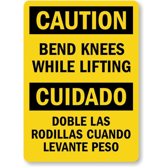 Caution Bend Knees Lifting Aluminum Sign — product artwork