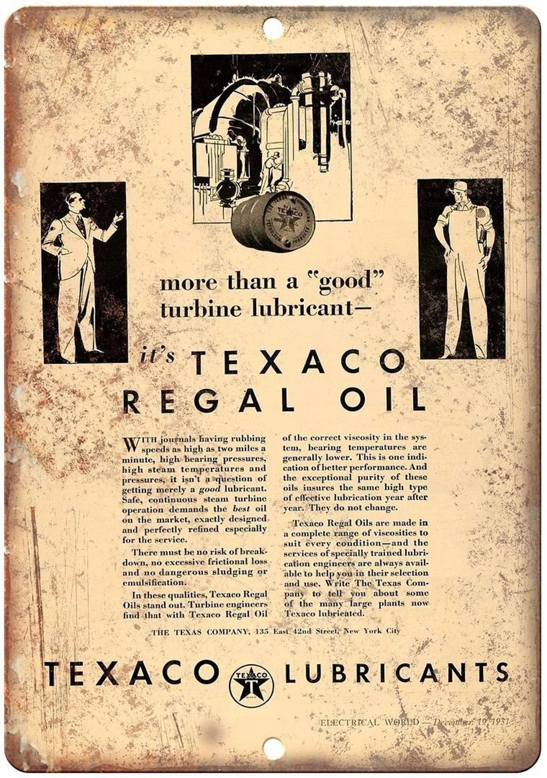 Vintage Texaco Regal Oil Funny Aluminum Sign — product artwork