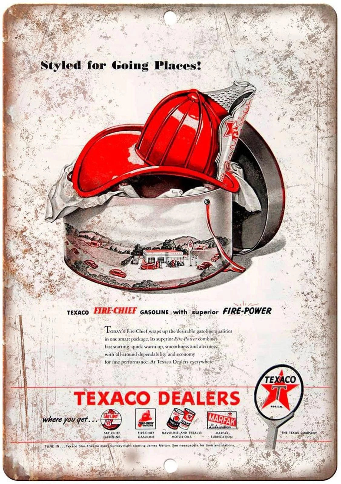 Vintage Motor Oil Texaco Fire Power Funny Aluminum Sign — product artwork
