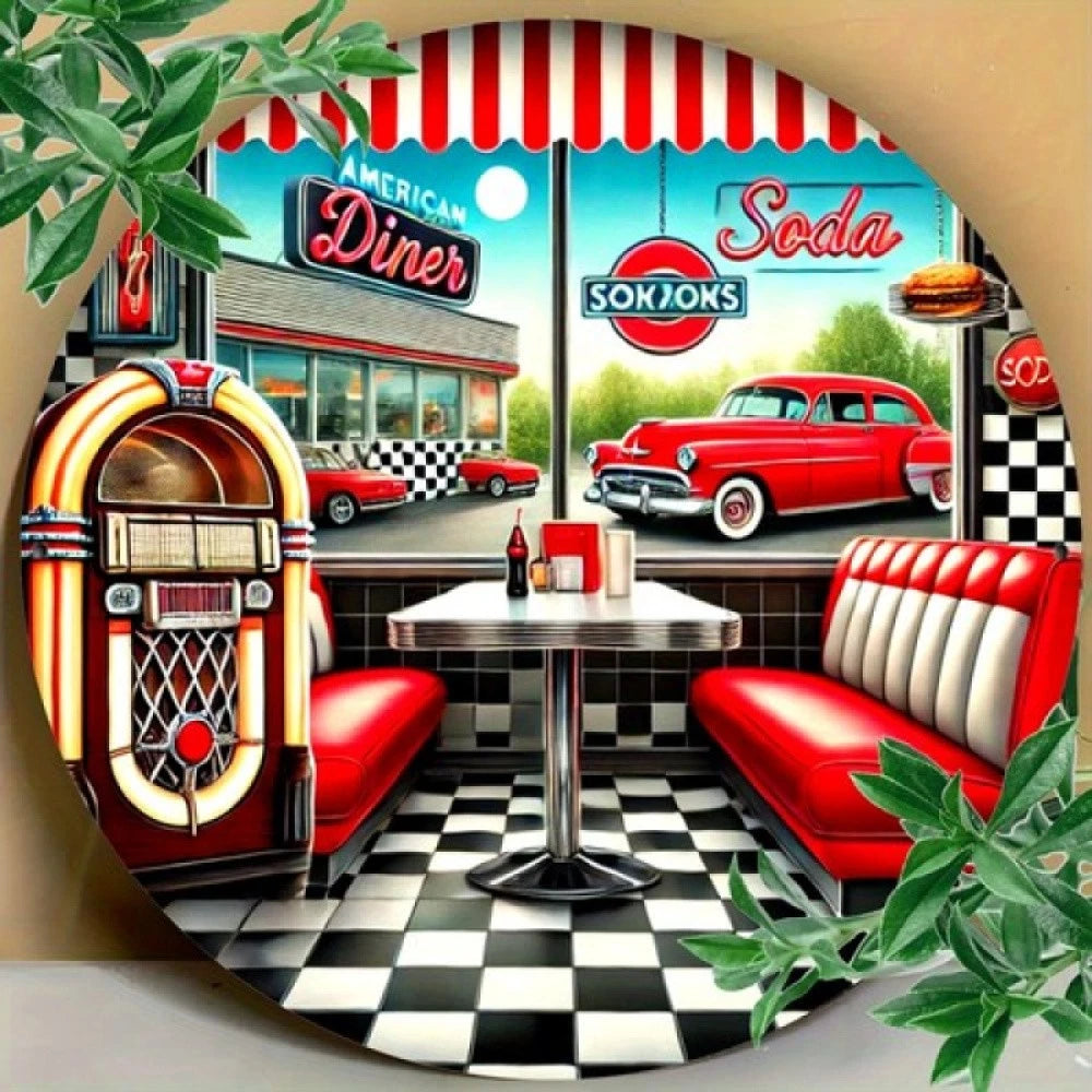 Retro Diner Unbranded Funny Round Aluminum Sign — product artwork