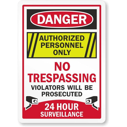 Danger No Trespassing 24 Hour Surveillance Aluminum Sign — product artwork