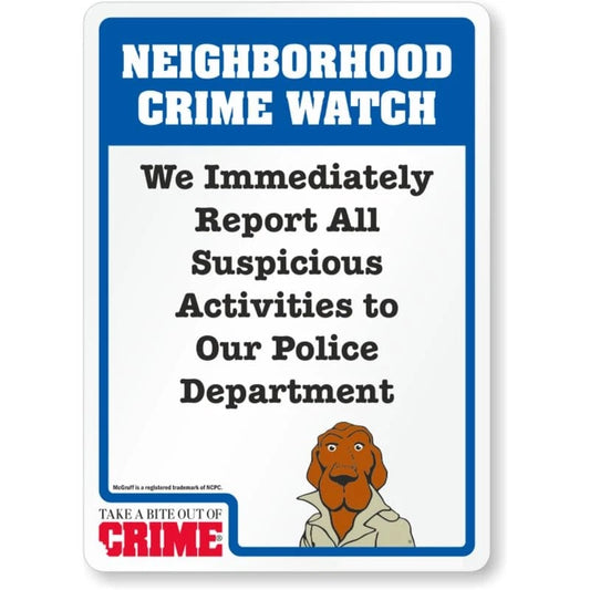 Report Suspicious Activities Mcgruff Crime Watch Aluminum Sign — product artwork
