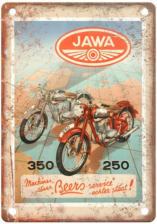 Vintage JAWA Motorcycle Poster Retro Look Aluminum Sign — product artwork