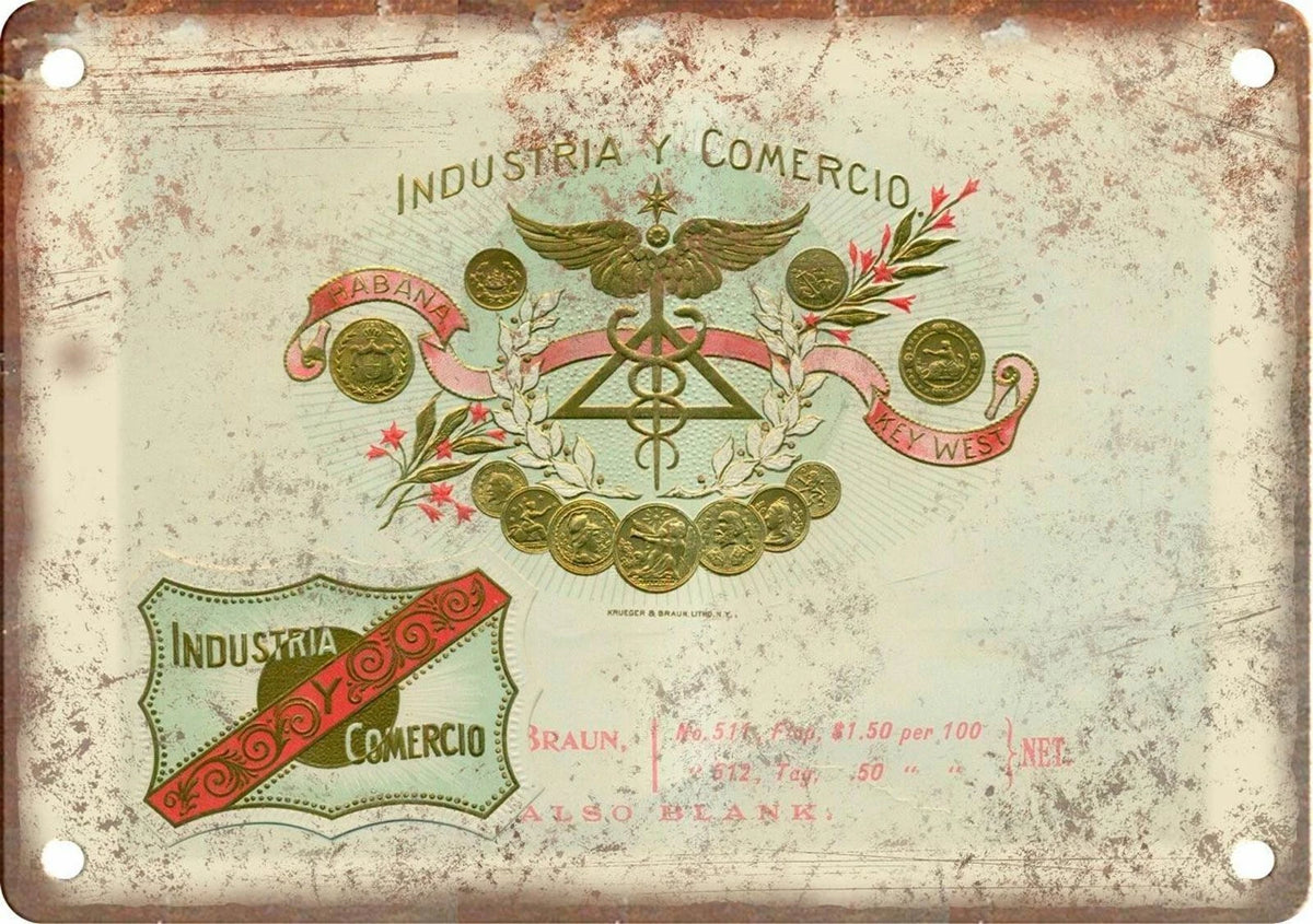 Industria Y Comercio Cigar Box Reproduction Aluminum Sign — product artwork