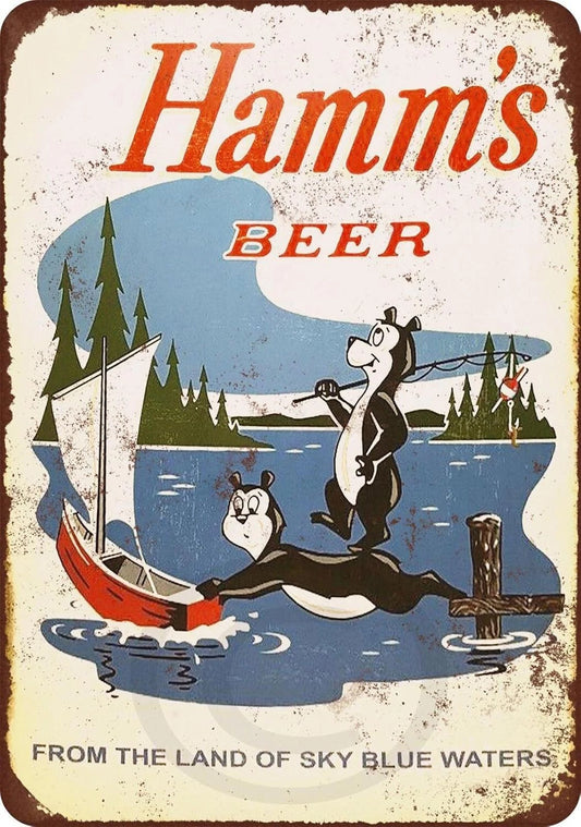 Hamm's Beer From the Land of Sky Blue Waters Fishing Aluminum Sign — product artwork