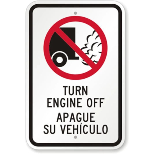 Bilingual Turn Engine Off Aluminum Sign — product artwork