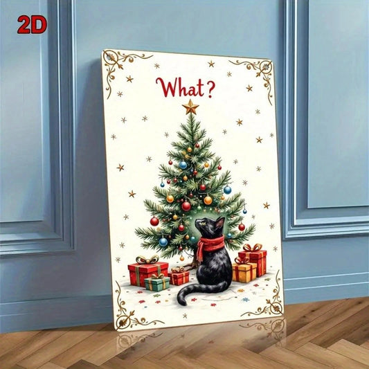 Christmas Black Cat in Red Scarf Funny Aluminum Sign — product artwork