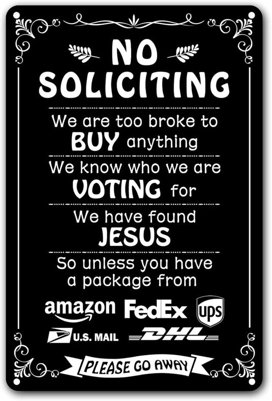 Voting Tin No Soliciting Funny Home Décor Aluminum Sign — product artwork