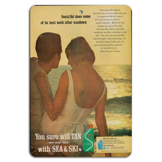 Vintage Sea Ski Retro Beach Lifestyle Aluminum Sign — product artwork